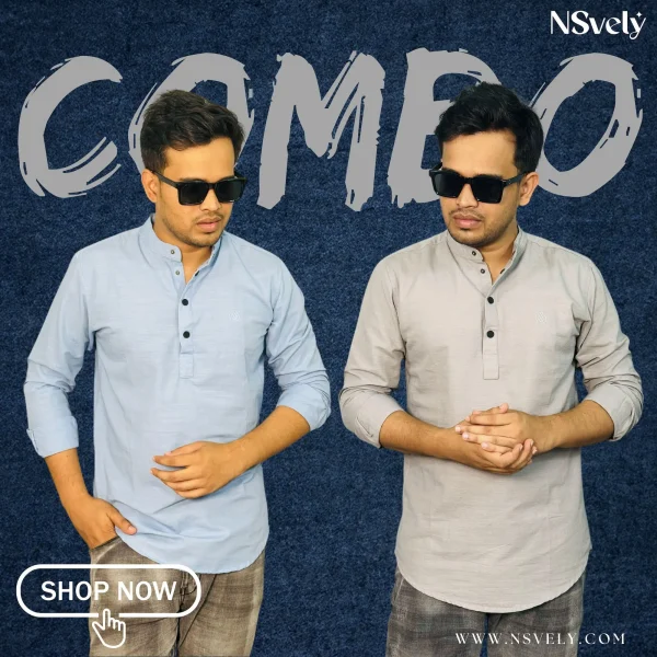 2 in 1 Combo | Exclusive Sakura Cotton Katuya For Men -Sky Blue+ Off-white