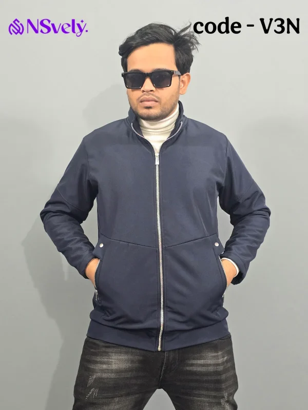 Navy Colour - Trending microbonded fabric jackets [With Metal zipper] - Image 2